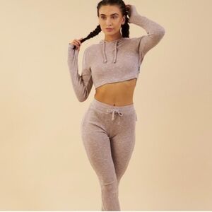 Gymshark Slounge Cropped Hoodie Taupe Sized Small With Thumb Holes